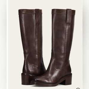Frye Kate Pull On Tall Boots Dark Brown Pebble Leather NIB